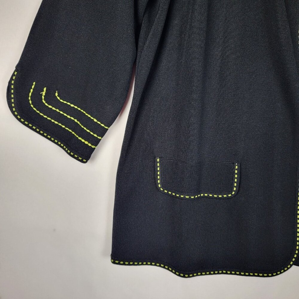 Ming Wang Jacket Blazer Women's  Petite Large Black Yellow Stitching Collared - Picture 3 of 9